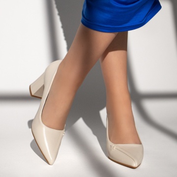 Pantofi dama cu toc gros bej deschis MOD13362, 3, modlet.ro