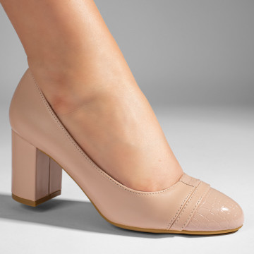 Pantofi dama cu toc gros bej MOD10985, 3, modlet.ro