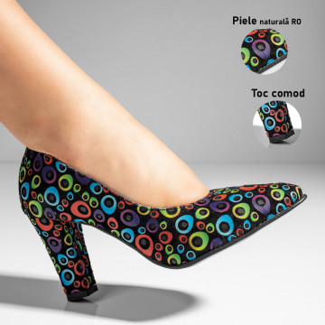 Pantofi dama cu toc gros multicolor suede din Piele naturala MOD10220, 3, modlet.ro