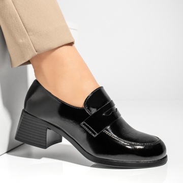 Pantofi dama cu toc gros negri cu aspect lacuit MOD13008, 2, modlet.ro