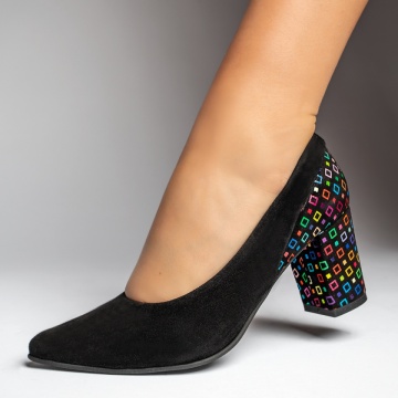Pantofi dama cu toc gros negru suede din Piele naturala MOD12943, 3, modlet.ro