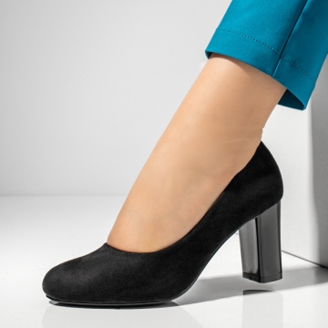 Pantofi dama cu toc gros negru suede MOD12893, 3, modlet.ro