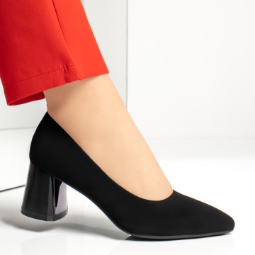 Pantofi dama cu toc gros negru suede MOD13376, 3, modlet.ro