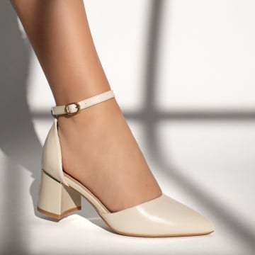 Pantofi dama cu toc gros si bareta bej deschis ZEF13377, 1, zeforia.ro