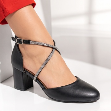 Pantofi dama cu toc gros si barete negru LIA100, 2, modlet.ro
