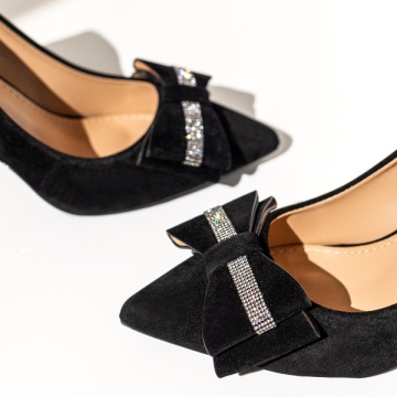 Pantofi dama cu toc gros si fundita negru suede MOD14170, 2, modlet.ro