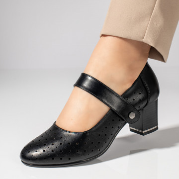 Pantofi dama cu toc gros si inchidere cu scai negri MOD11467, 2, modlet.ro