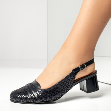 Pantofi dama cu toc gros si print albastri din Piele naturala MOD13654, 2, modlet.ro