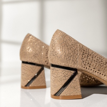 Pantofi dama cu toc gros si print bej ANA84, 3, modlet.ro
