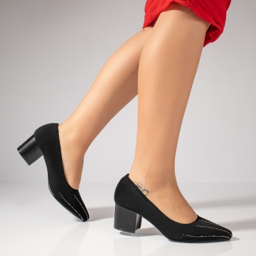 Pantofi dama cu toc gros si strasuri aplicate negri suede MOD11940, 2, modlet.ro