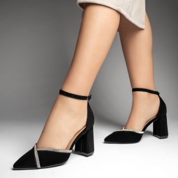 Pantofi dama cu toc gros si strasuri aplicate negru suede MOD13538, 2, modlet.ro