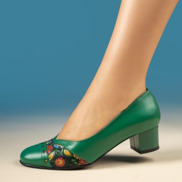 Pantofi dama cu toc gros verzi din Piele naturala MOD13957, 2, modlet.ro