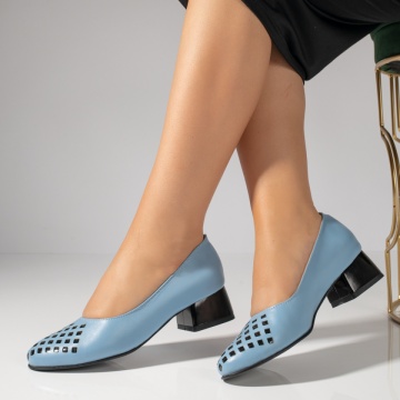 Pantofi dama cu toc mic albastri din Piele naturala MOD12144, 4, modlet.ro