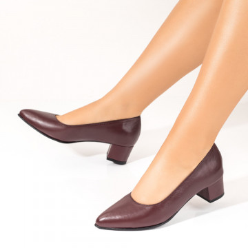 Pantofi dama cu toc mic visinii din Piele naturala MOD10243, 1, modlet.ro
