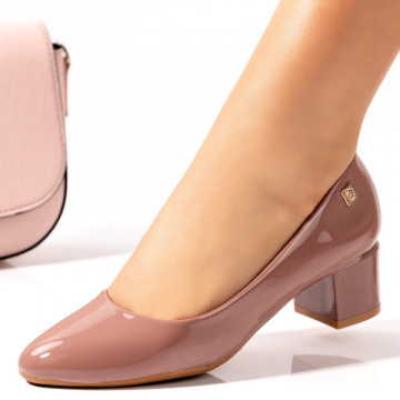 Pantofi dama cu toc roz cu aspect lucios MOD06430, 2, modlet.ro