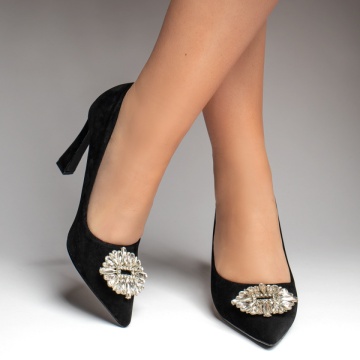Pantofi dama cu toc si accesoriu decorativ negru suede MOD12761, 2, modlet.ro