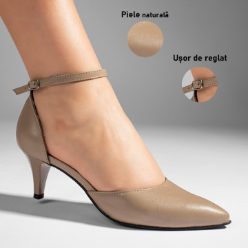 Pantofi dama cu toc si bareta gri din Piele naturala MOD11064, 3, modlet.ro