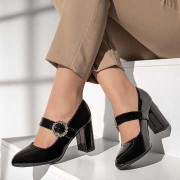 Pantofi dama cu toc si bareta negri luciosi MOD10596, 2, modlet.ro