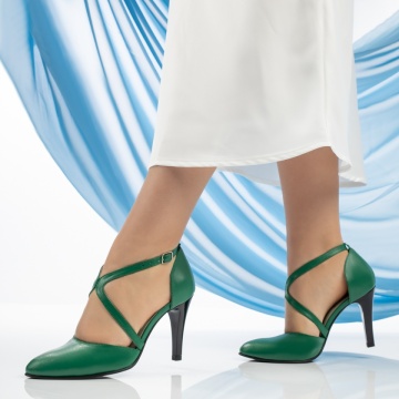 Pantofi dama cu toc si bareta verzi din Piele naturala MOD13483, 2, modlet.ro
