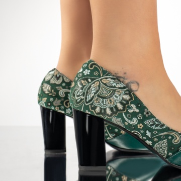 Pantofi dama cu toc si imprimeu floral verzi din Piele naturala MOD13653, 4, modlet.ro