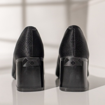 Pantofi dama cu toc si imprimeu negri MOD12130, 4, modlet.ro