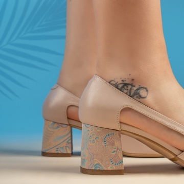 Pantofi dama cu toc si imprimeu roz deschis din Piele naturala ZEF13477, 4, zeforia.ro