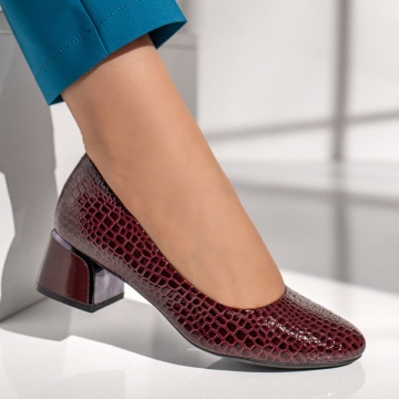 Pantofi dama cu toc si imprimeu visinii cu aspect lucios MOD12132, 4, modlet.ro