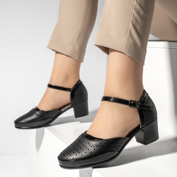 Pantofi dama cu toc si perforatii negri MOD13342, 2, modlet.ro