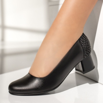 Pantofi dama cu toc si print negri din Piele naturala MOD13488, 2, modlet.ro