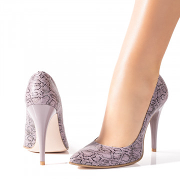 Pantofi dama cu toc Stiletto mov cu print din Piele naturala MOD07628, 1, modlet.ro