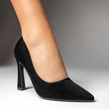 Pantofi dama cu toc subtire negru suede ZEF13041, 4, zeforia.ro
