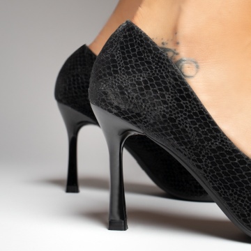 Pantofi dama cu toc subtire si print negri MOD13700, 4, modlet.ro