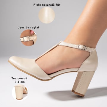 Pantofi dama eleganti bej cu toc gros din Piele naturala ZEF05352, 3, zeforia.ro