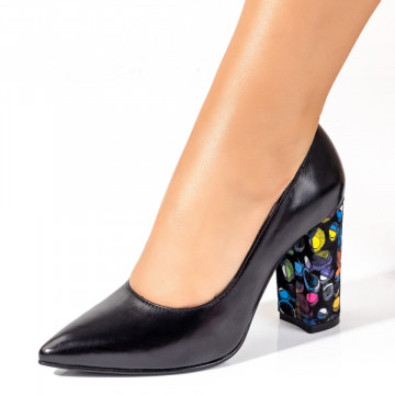Pantofi dama negri cu toc gros multicolor din Piele naturala MOD10219, 2, modlet.ro