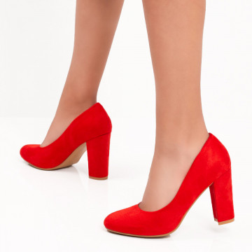 Pantofi dama rosii cu toc gros MOD05949, 3, modlet.ro
