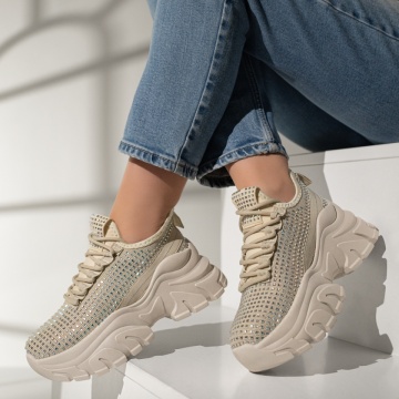 Pantofi dama sport cu pietre aplicate si talpa groasa bej MOD12972, 2, modlet.ro