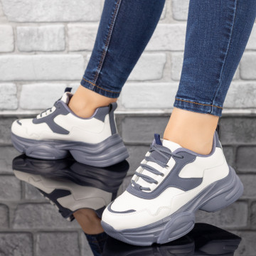 Pantofi dama sport cu talpa groasa albi cu gri MOD10027, 3, modlet.ro
