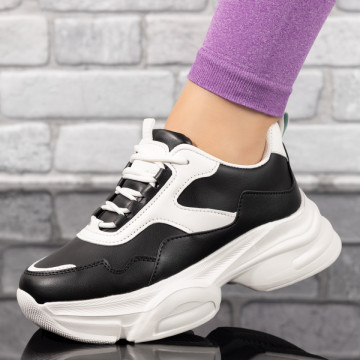 Pantofi dama sport cu talpa groasa negri cu alb MOD10027, 3, modlet.ro