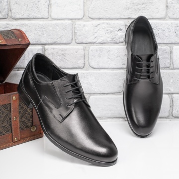 Pantofi eleganti barbati cu siret negri din Piele naturala VALI1