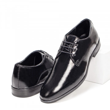 Pantofi eleganti barbati din Piele naturala negri cu siret MOD07001, 3, modlet.ro
