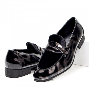 Pantofi eleganti barbati negri cu model gri MOD05399, 3, modlet.ro