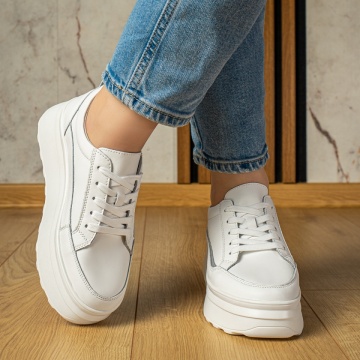 Pantofi sport dama albi din Piele naturala MOD12973, 4, modlet.ro