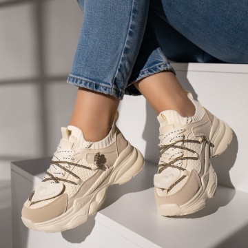 Pantofi sport dama bej cu siret si talpa groasa MOD11870, 2, modlet.ro