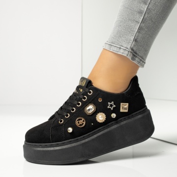 Pantofi sport dama cu accesorii decorative negru suede MOD13952, 4, modlet.ro