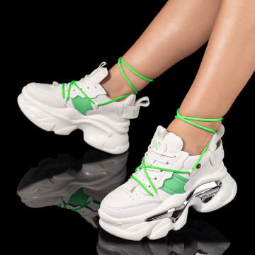 Pantofi sport dama cu accesoriu detasabil albi cu verde MOD09902, 3, modlet.ro