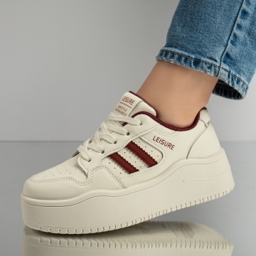 Pantofi sport dama cu siret bej cu visiniu MOD12998, 2, modlet.ro