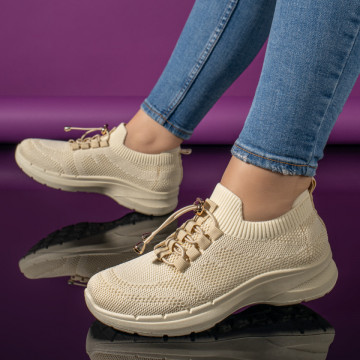 Pantofi sport dama cu siret elastic bej MOD11170, 4, modlet.ro