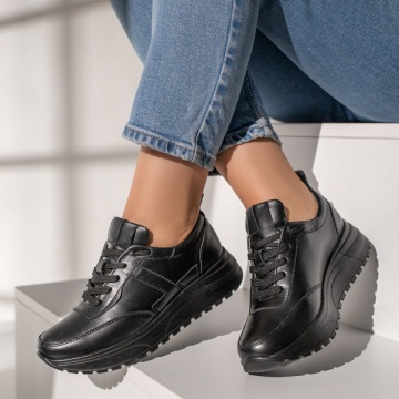 Pantofi sport dama cu siret negri din Piele naturala MOD12092, 2, modlet.ro