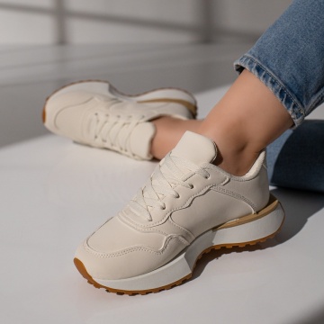 Pantofi sport dama cu siret si aplicatii cu pietre bej MOD11768, 2, modlet.ro
