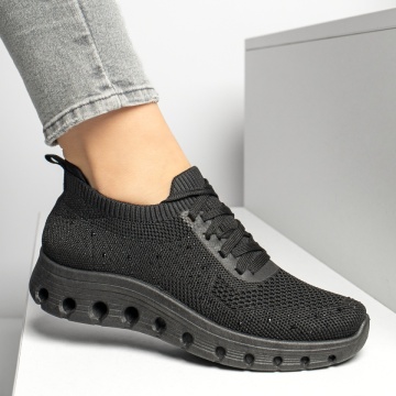 Pantofi sport dama cu siret si pietre aplicate negri ZEF13172, 2, zeforia.ro